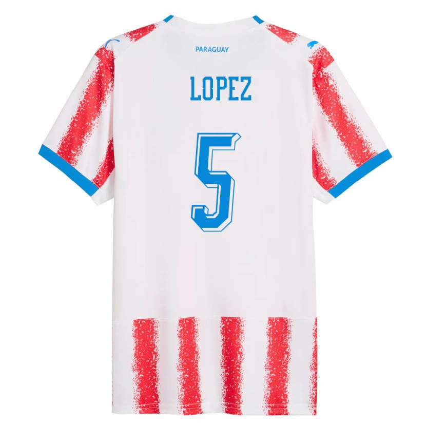 Danxen Pánské Paraguay Óscar López #5 Bílá Červená Modrá Domů Hráčské Dresy 26-28 Dres