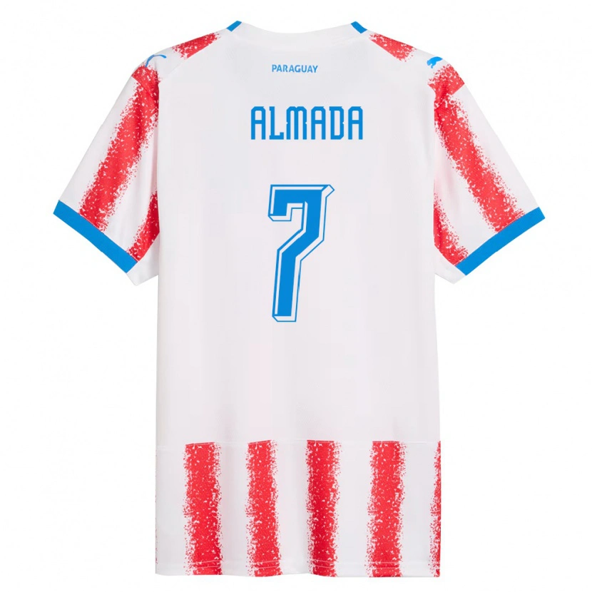 Danxen Pánské Paraguay Derlis Almada #7 Bílá Červená Modrá Domů Hráčské Dresy 26-28 Dres