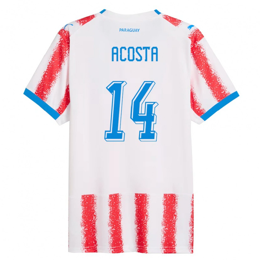 Danxen Pánské Paraguay Emilio Acosta #14 Bílá Červená Modrá Domů Hráčské Dresy 26-28 Dres