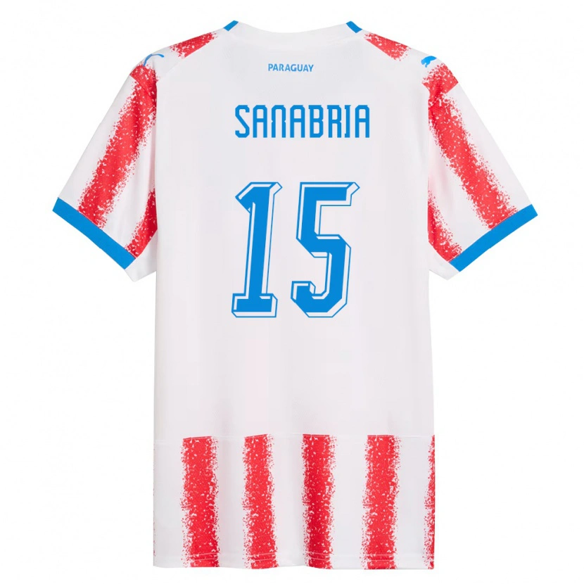Danxen Pánské Paraguay Aldo Sanabria #15 Bílá Červená Modrá Domů Hráčské Dresy 26-28 Dres