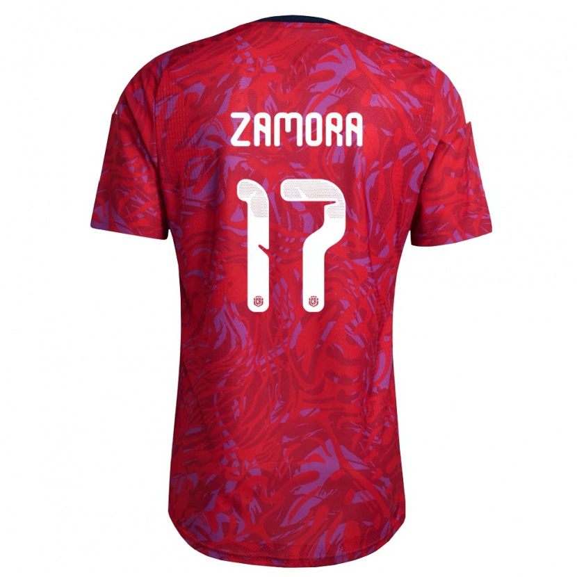 Danxen Pánské Kostarika Mariano Zamora #17 Červená Fialová Námořnická Domů Hráčské Dresy 26-28 Dres