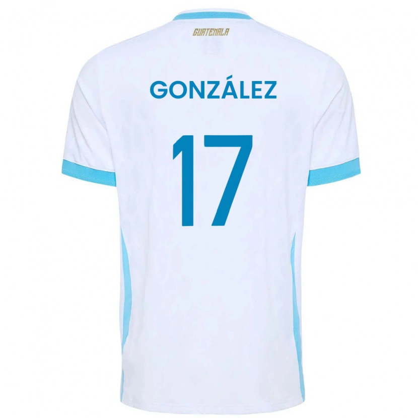 Danxen Pánské Guatemala Jeffrey González #17 Bílá Nebeská Modrá Zlatá Domů Hráčské Dresy 26-28 Dres