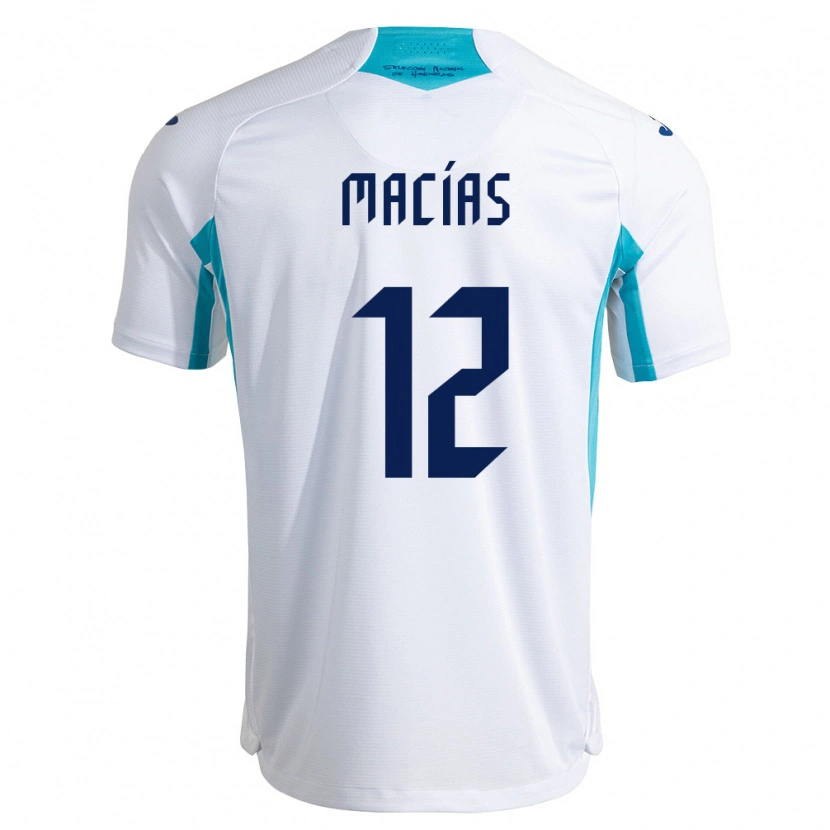 Danxen Pánské Honduras Owen Macías #12 Bílá Modrá Nebeská Modrá Domů Hráčské Dresy 26-28 Dres