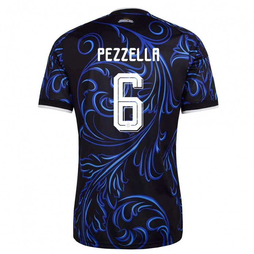Danxen Pánské Argentina German Pezzella #6 Černá Bílá Nebeská Modrá Daleko Hráčské Dresy 26-28 Dres