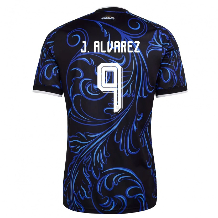 Danxen Pánské Argentina Julián Alvarez #9 Černá Bílá Nebeská Modrá Daleko Hráčské Dresy 26-28 Dres
