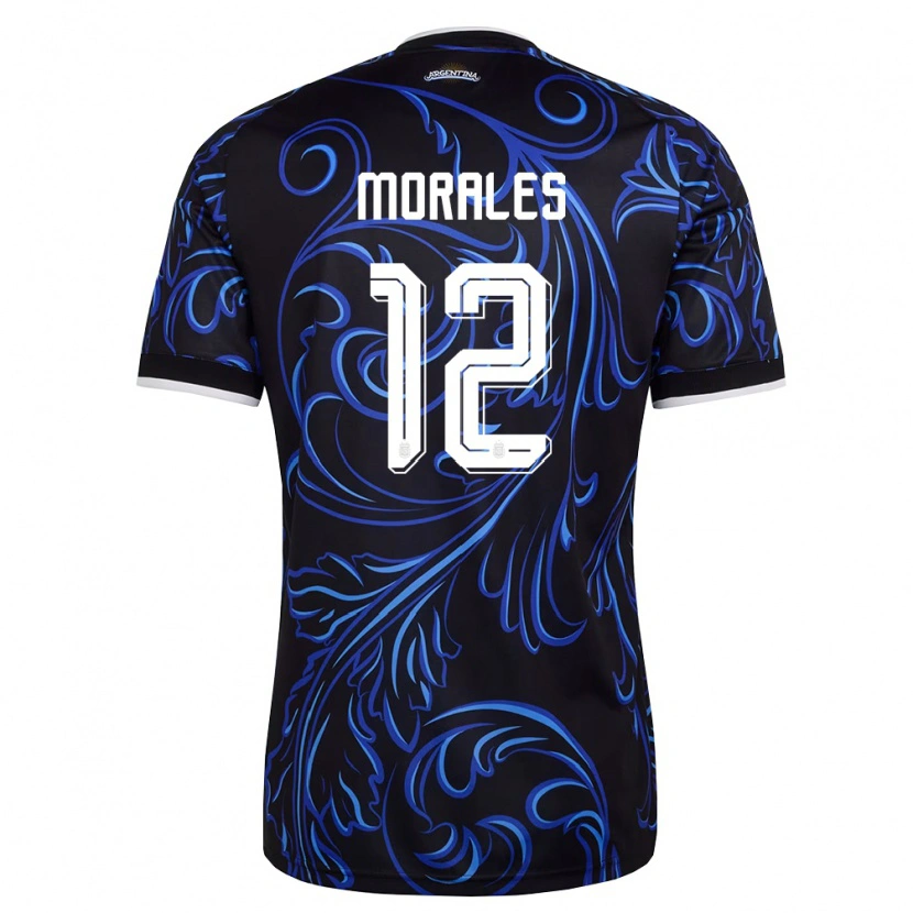 Danxen Pánské Argentina Lautaro Morales #12 Černá Bílá Nebeská Modrá Daleko Hráčské Dresy 26-28 Dres