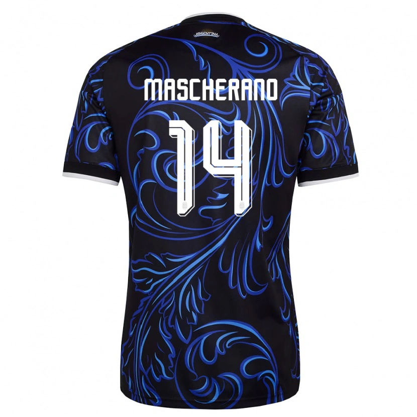 Danxen Pánské Argentina Javier Mascherano #14 Černá Bílá Nebeská Modrá Daleko Hráčské Dresy 26-28 Dres
