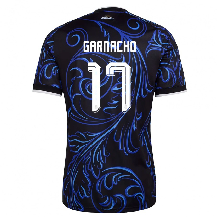 Danxen Pánské Argentina Alejandro Garnacho #17 Černá Bílá Nebeská Modrá Daleko Hráčské Dresy 26-28 Dres