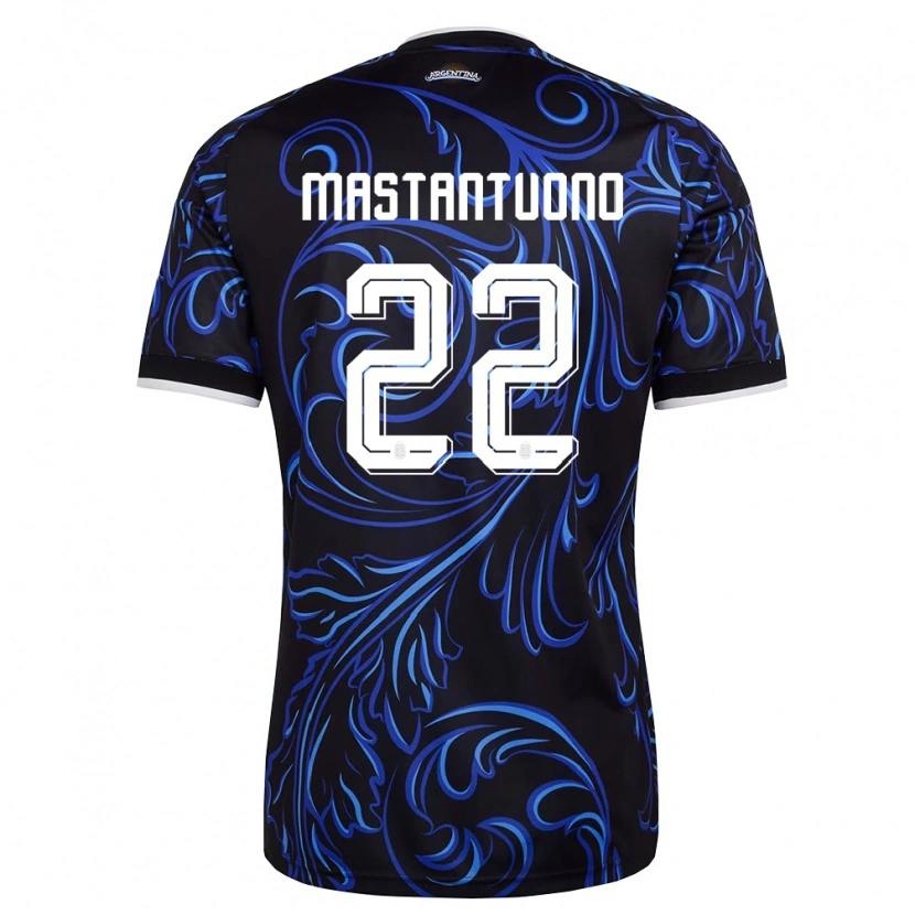 Danxen Pánské Argentina Franco Mastantuono #22 Černá Bílá Nebeská Modrá Daleko Hráčské Dresy 26-28 Dres