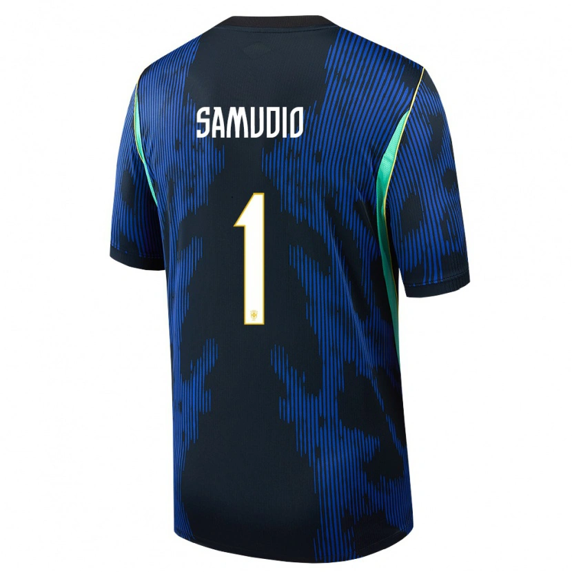 Danxen Pánské Brazílie Bruno Samudio #1 Modrá Námořnická Žlutá Daleko Hráčské Dresy 26-28 Dres