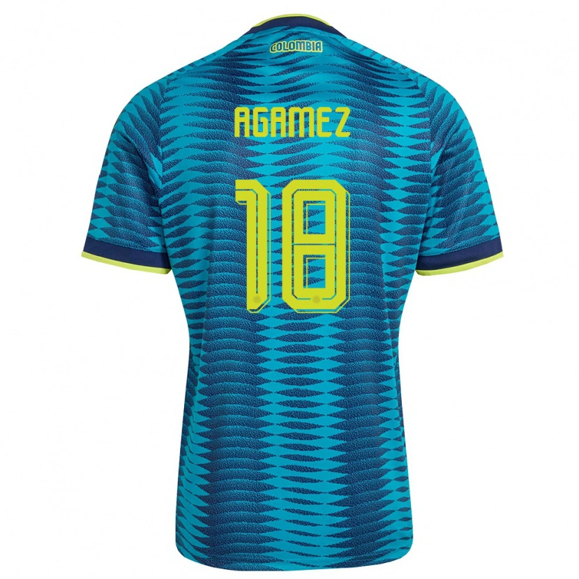 Danxen Pánské Kolumbie Miguel Agamez #18 Modrá Námořnická Žlutá Daleko Hráčské Dresy 26-28 Dres
