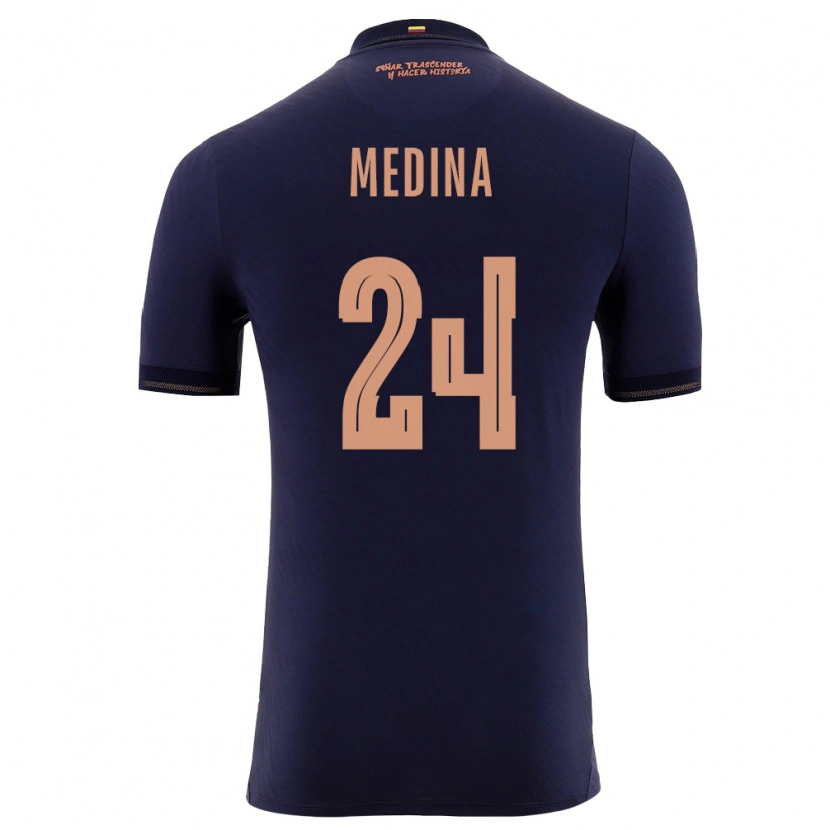 Danxen Pánské Ekvádor Yaimar Medina #24 Námořnická Zlatá Daleko Hráčské Dresy 26-28 Dres