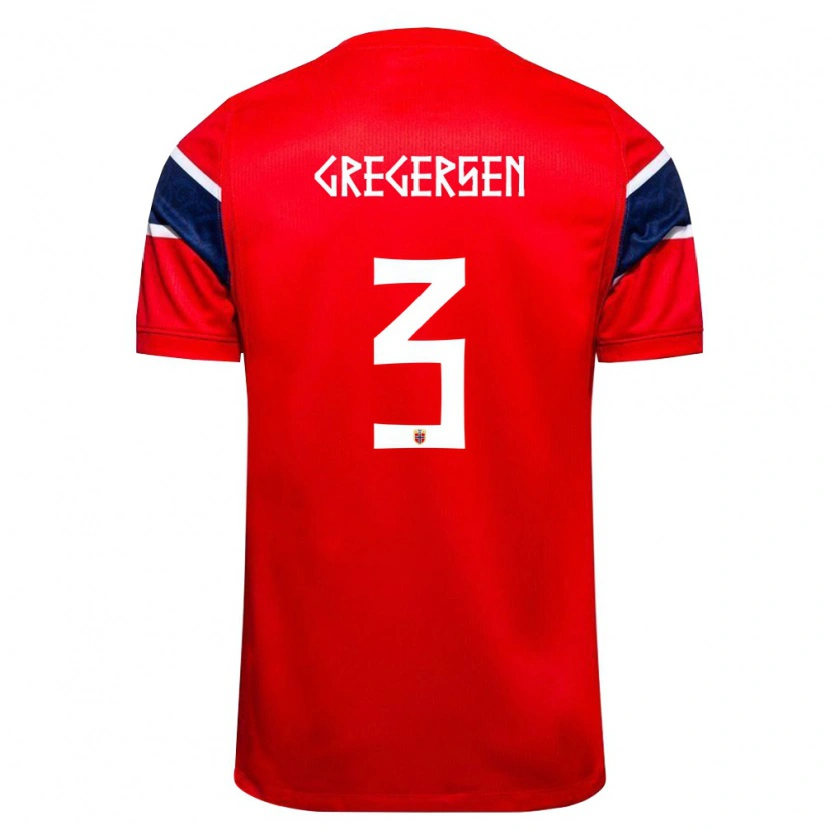Danxen Dámské Norsko Stian Gregersen #3 Červená Námořnická Bílá Domů Hráčské Dresy 26-28 Dres