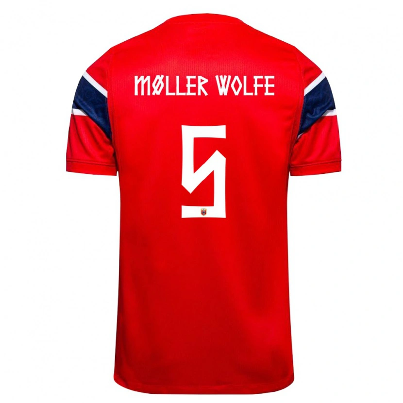 Danxen Dámské Norsko David Møller Wolfe #5 Červená Námořnická Bílá Domů Hráčské Dresy 26-28 Dres