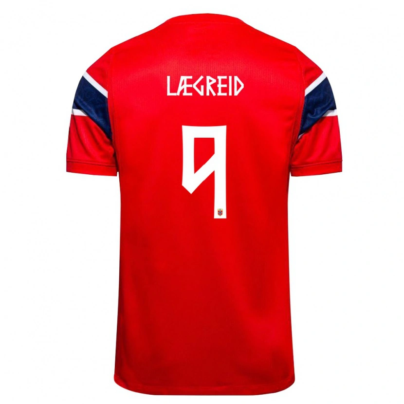 Danxen Dámské Norsko Julian Lægreid #9 Červená Námořnická Bílá Domů Hráčské Dresy 26-28 Dres
