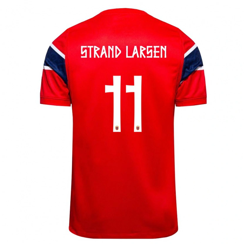 Danxen Dámské Norsko Jørgen Strand Larsen #11 Červená Námořnická Bílá Domů Hráčské Dresy 26-28 Dres