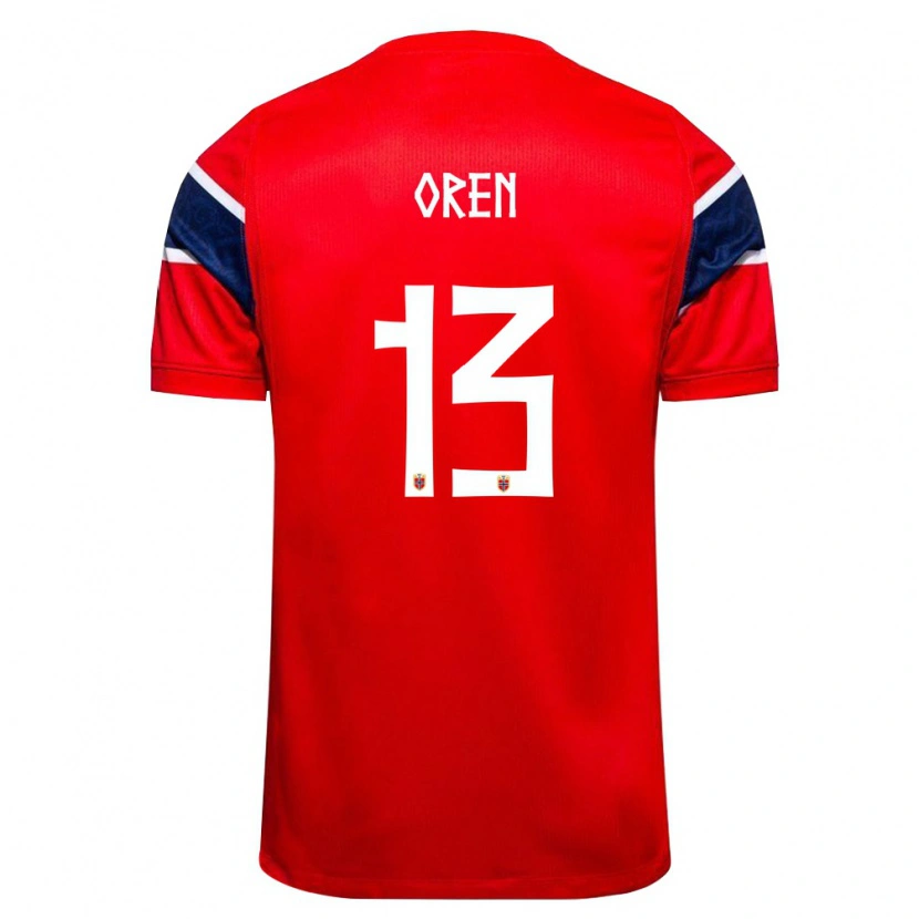 Danxen Dámské Norsko Mathias Øren #13 Červená Námořnická Bílá Domů Hráčské Dresy 26-28 Dres