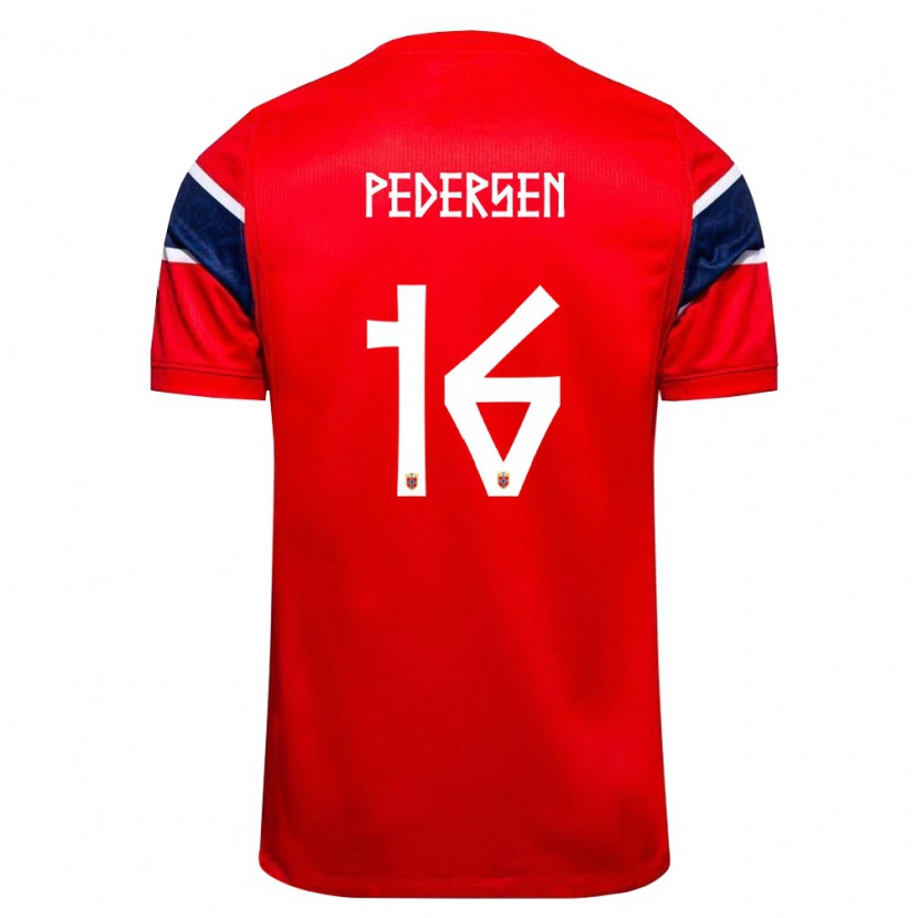 Danxen Dámské Norsko Marcus Pedersen #16 Červená Námořnická Bílá Domů Hráčské Dresy 26-28 Dres