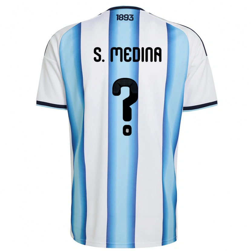 Danxen Dámské Argentina Santiago Medina #0 Bílá Nebeská Modrá Námořnická Domů Hráčské Dresy 26-28 Dres