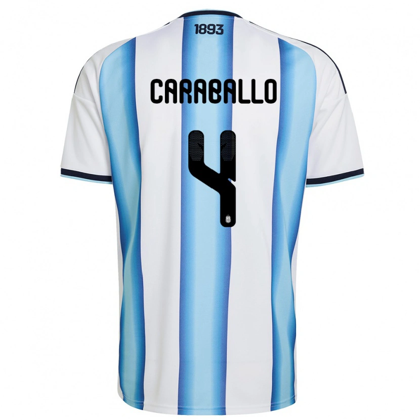 Danxen Dámské Argentina Brian Caraballo #4 Bílá Nebeská Modrá Námořnická Domů Hráčské Dresy 26-28 Dres