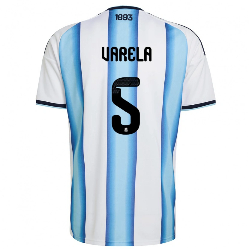 Danxen Dámské Argentina Alan Varela #5 Bílá Nebeská Modrá Námořnická Domů Hráčské Dresy 26-28 Dres