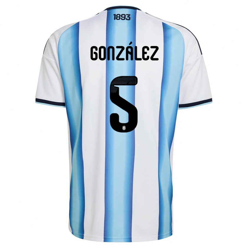 Danxen Dámské Argentina Maximiliano Gonzalez #5 Bílá Nebeská Modrá Námořnická Domů Hráčské Dresy 26-28 Dres