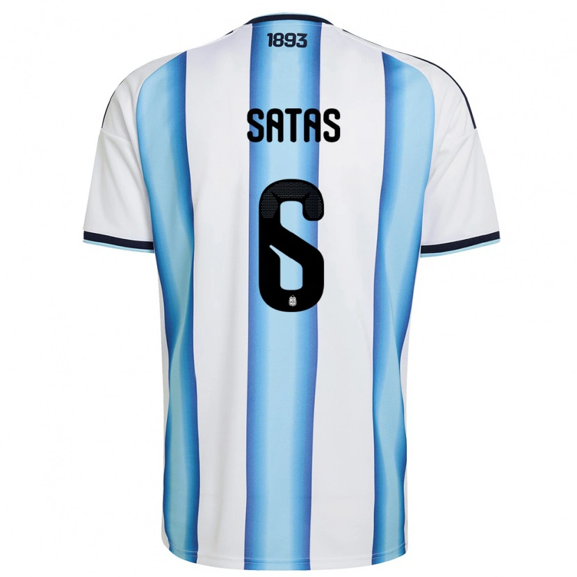 Danxen Dámské Argentina Matías Satas #6 Bílá Nebeská Modrá Námořnická Domů Hráčské Dresy 26-28 Dres