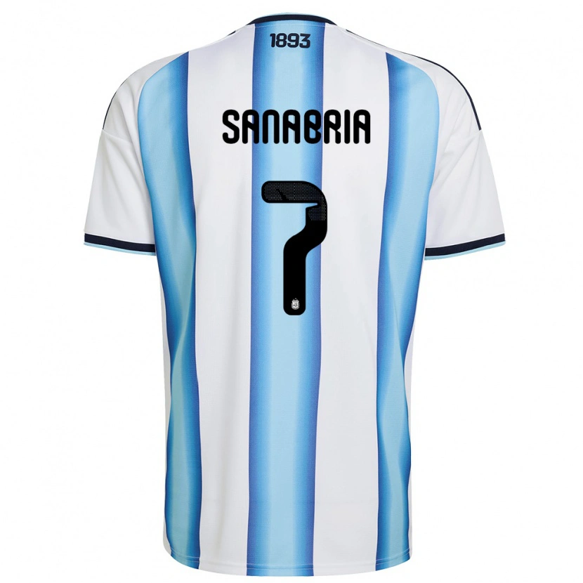 Danxen Dámské Argentina Mateo Sanabria #7 Bílá Nebeská Modrá Námořnická Domů Hráčské Dresy 26-28 Dres