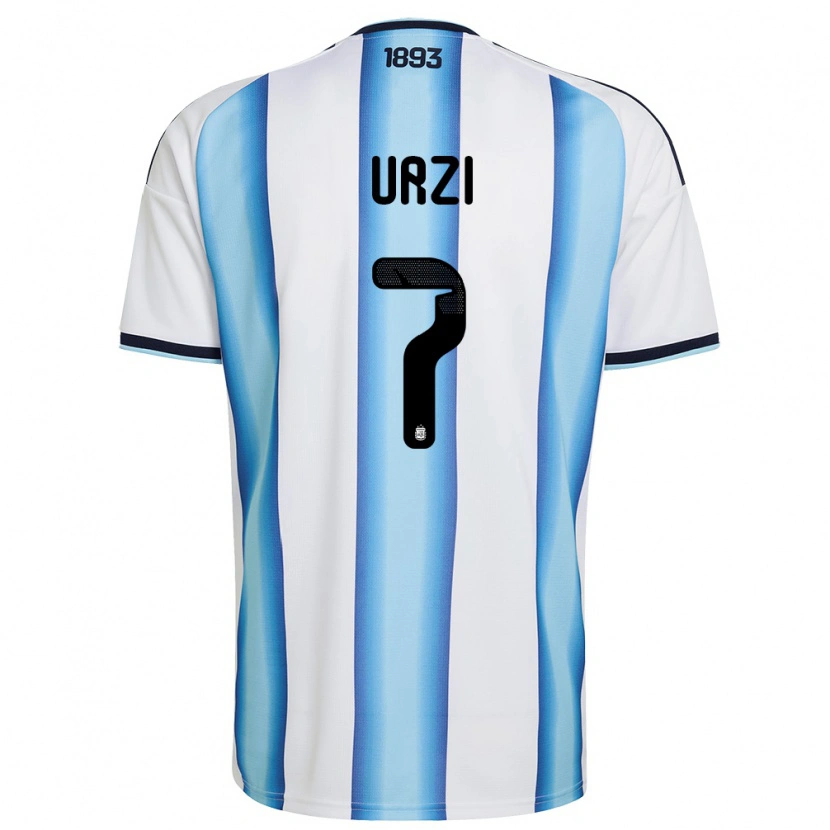 Danxen Dámské Argentina Agustin Urzi #7 Bílá Nebeská Modrá Námořnická Domů Hráčské Dresy 26-28 Dres
