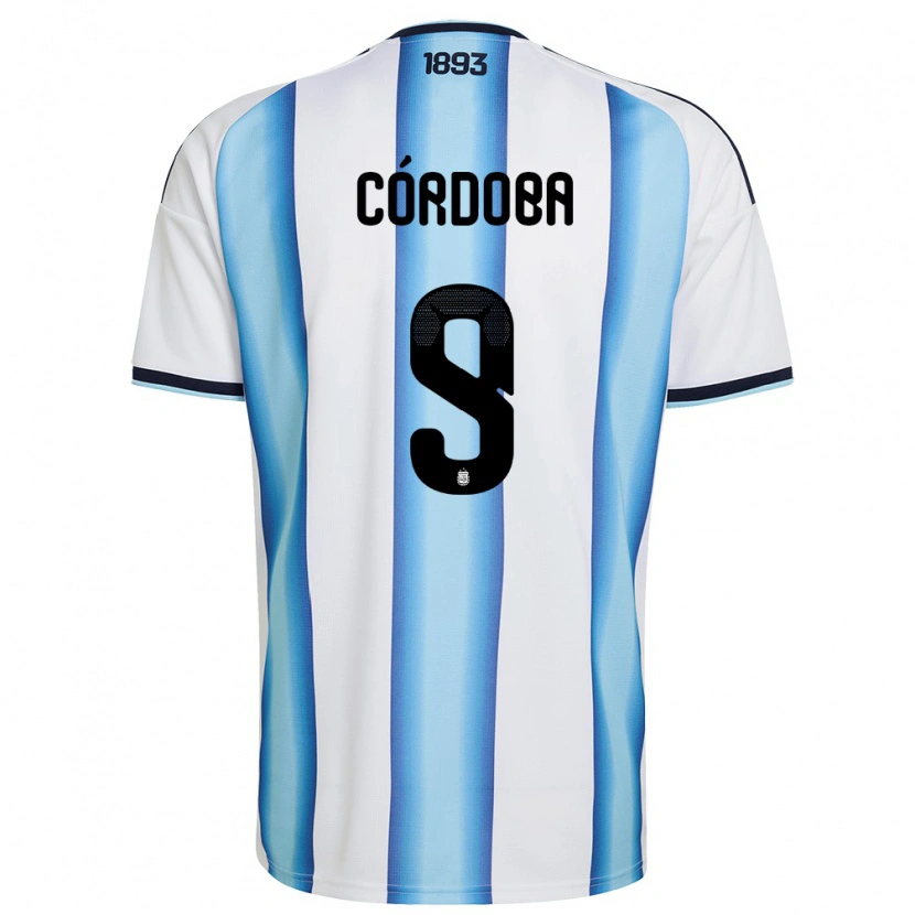 Danxen Dámské Argentina Matías Córdoba #9 Bílá Nebeská Modrá Námořnická Domů Hráčské Dresy 26-28 Dres
