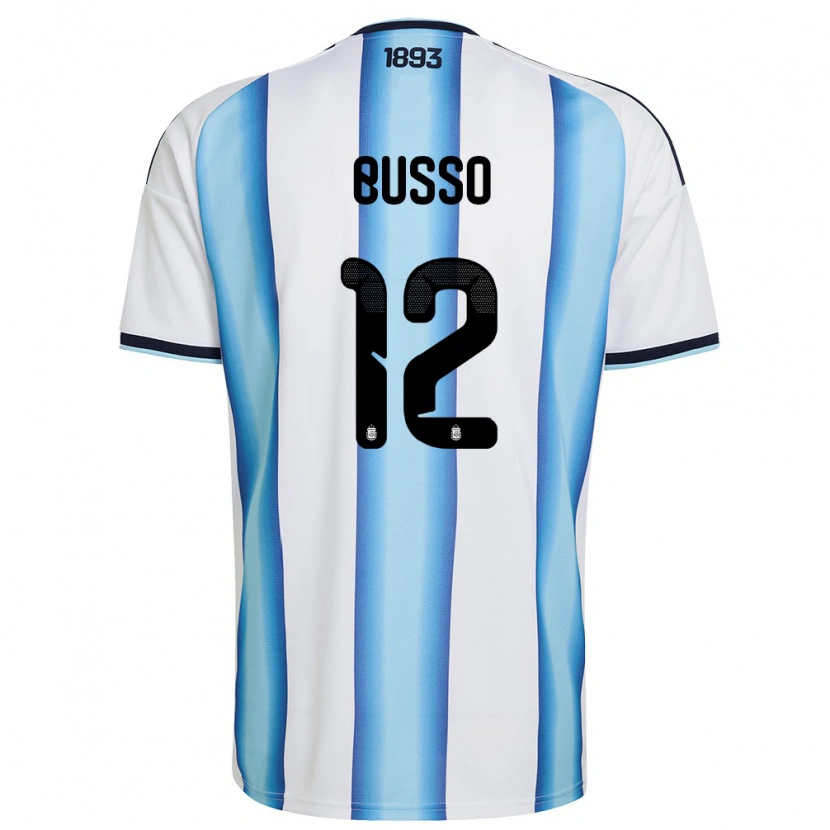 Danxen Dámské Argentina Álvaro Busso #12 Bílá Nebeská Modrá Námořnická Domů Hráčské Dresy 26-28 Dres