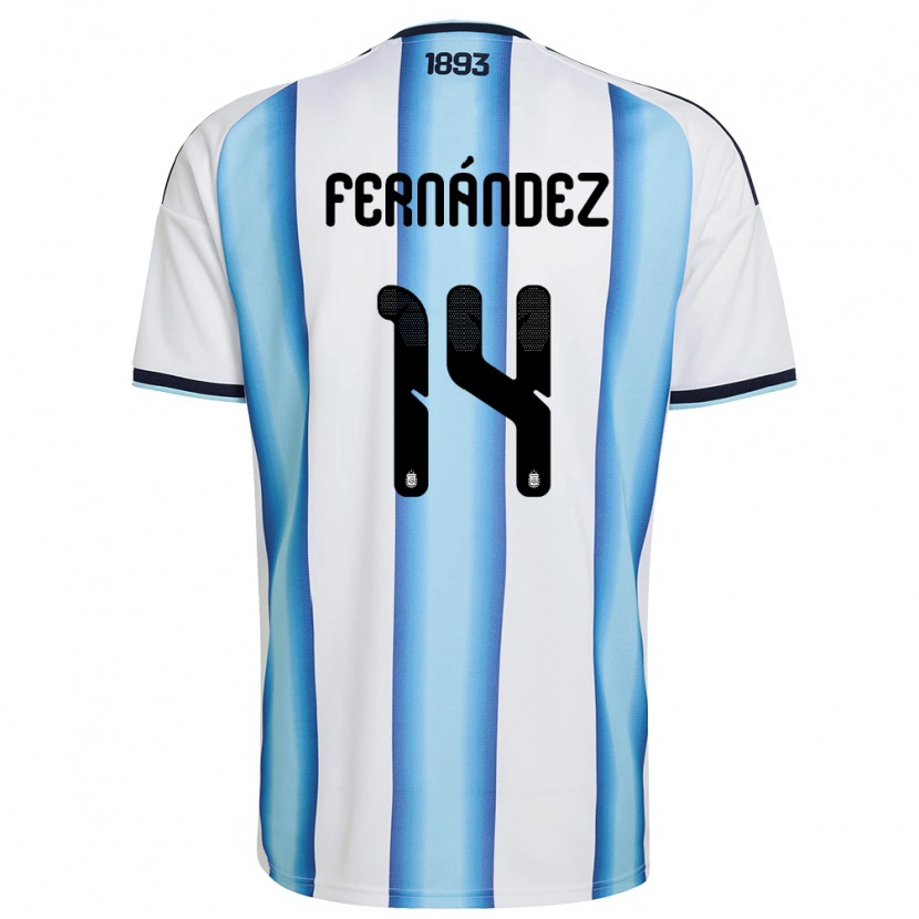Danxen Dámské Argentina Santiago Fernández #14 Bílá Nebeská Modrá Námořnická Domů Hráčské Dresy 26-28 Dres