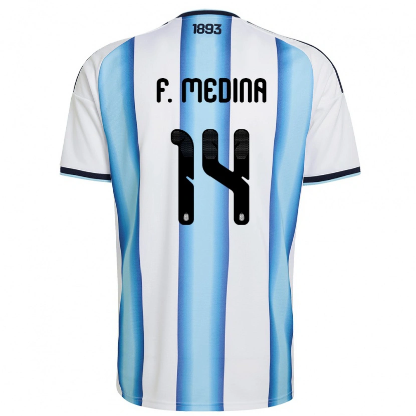 Danxen Dámské Argentina Facundo Medina #14 Bílá Nebeská Modrá Námořnická Domů Hráčské Dresy 26-28 Dres