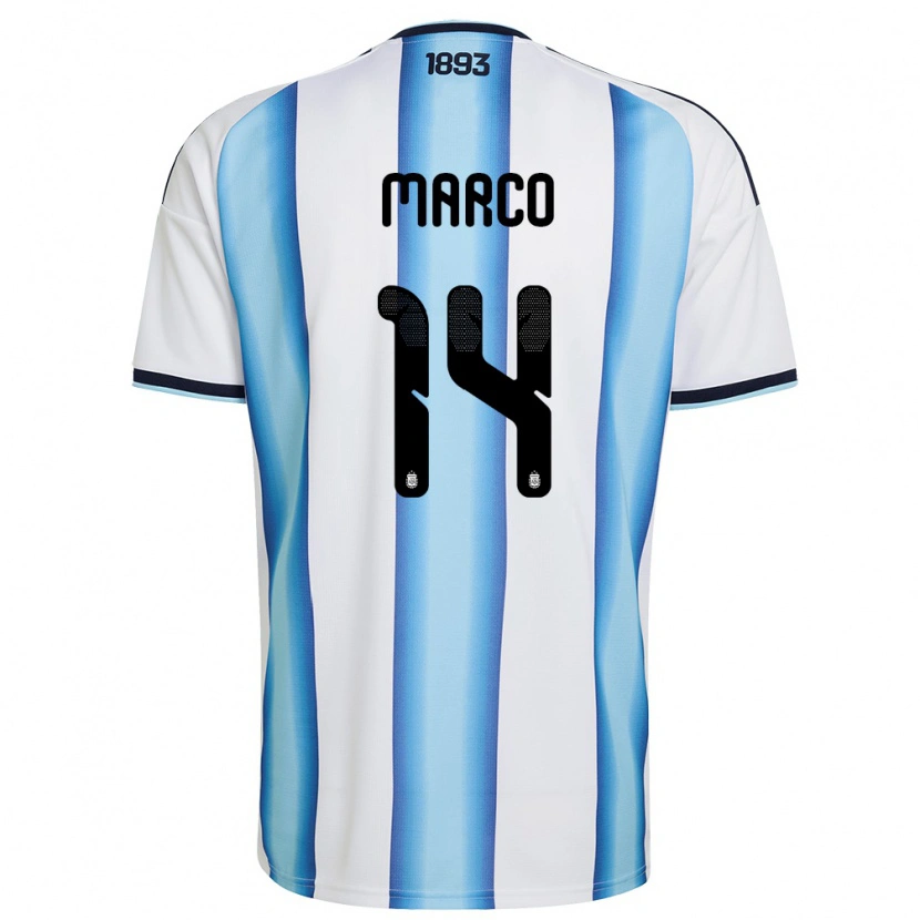 Danxen Dámské Argentina Francisco Marco #14 Bílá Nebeská Modrá Námořnická Domů Hráčské Dresy 26-28 Dres