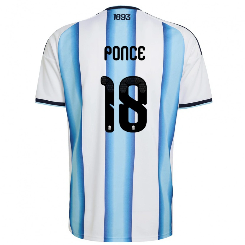 Danxen Dámské Argentina Ezequiel Ponce #18 Bílá Nebeská Modrá Námořnická Domů Hráčské Dresy 26-28 Dres