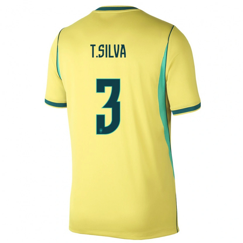 Danxen Dámské Brazílie Thiago Silva #3 Žlutá Zelená Domů Hráčské Dresy 26-28 Dres