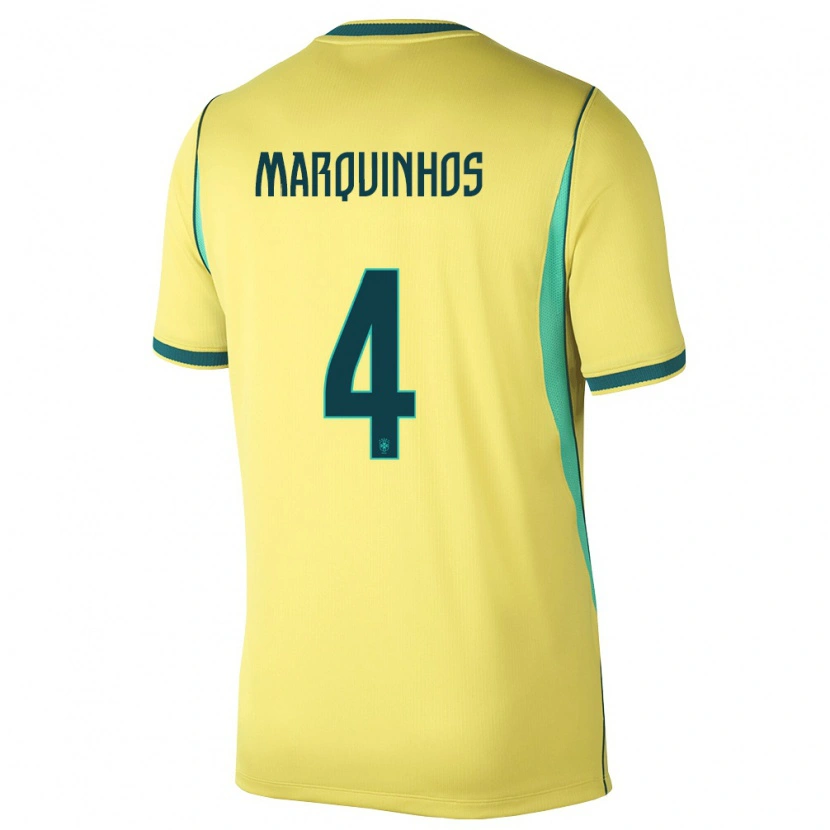 Danxen Dámské Brazílie Marquinhos #4 Žlutá Zelená Domů Hráčské Dresy 26-28 Dres