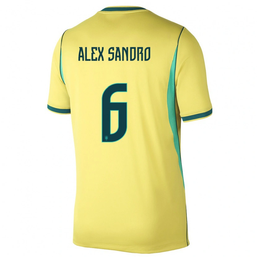 Danxen Dámské Brazílie Alex Sandro #6 Žlutá Zelená Domů Hráčské Dresy 26-28 Dres