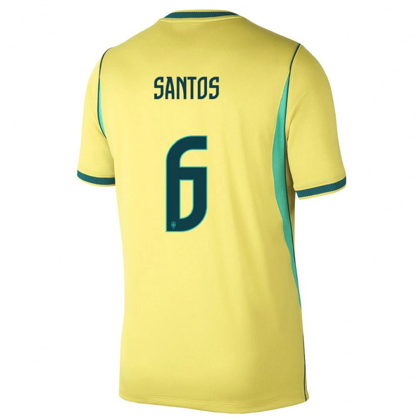Danxen Dámské Brazílie Douglas Santos #6 Žlutá Zelená Domů Hráčské Dresy 26-28 Dres