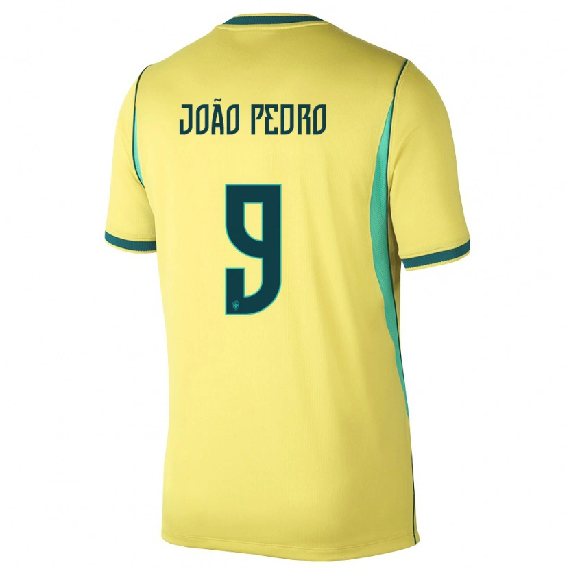 Danxen Dámské Brazílie João Pedro #9 Žlutá Zelená Domů Hráčské Dresy 26-28 Dres