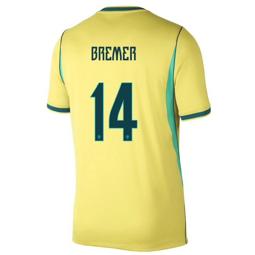 Danxen Dámské Brazílie Bremer #14 Žlutá Zelená Domů Hráčské Dresy 26-28 Dres