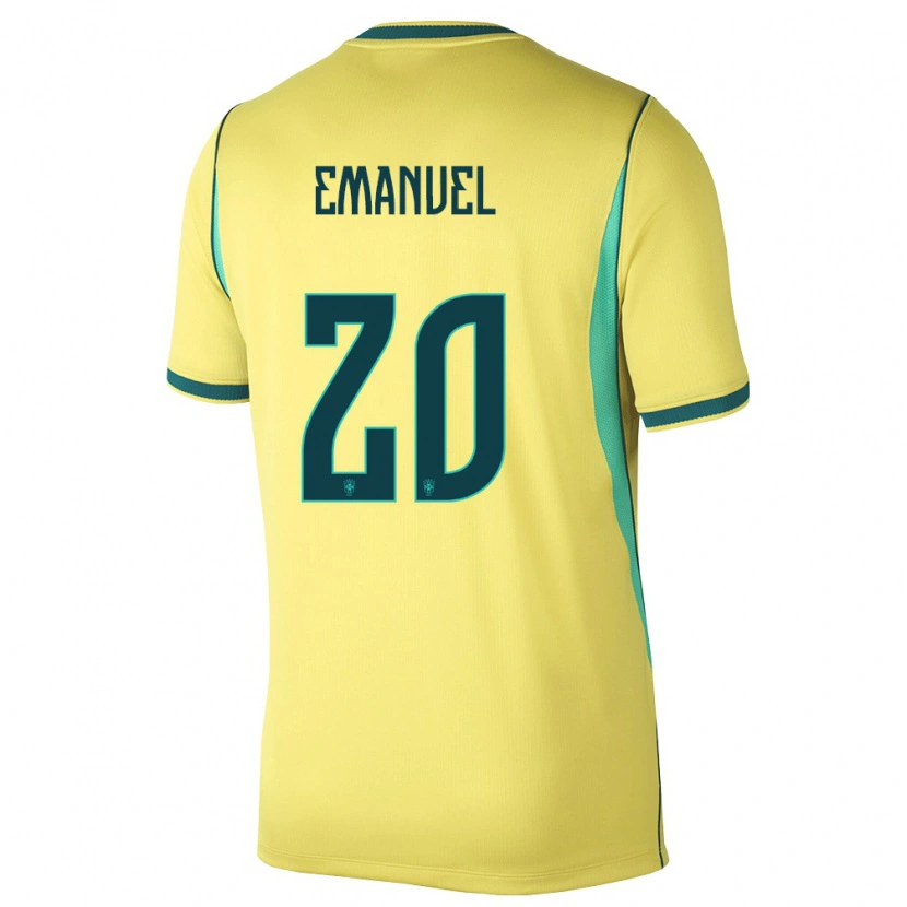 Danxen Dámské Brazílie Emanuel #20 Žlutá Zelená Domů Hráčské Dresy 26-28 Dres