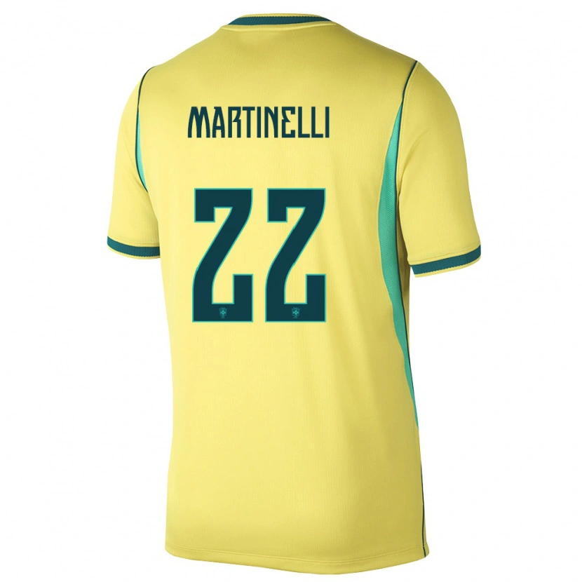 Danxen Dámské Brazílie Gabriel Martinelli #22 Žlutá Zelená Domů Hráčské Dresy 26-28 Dres