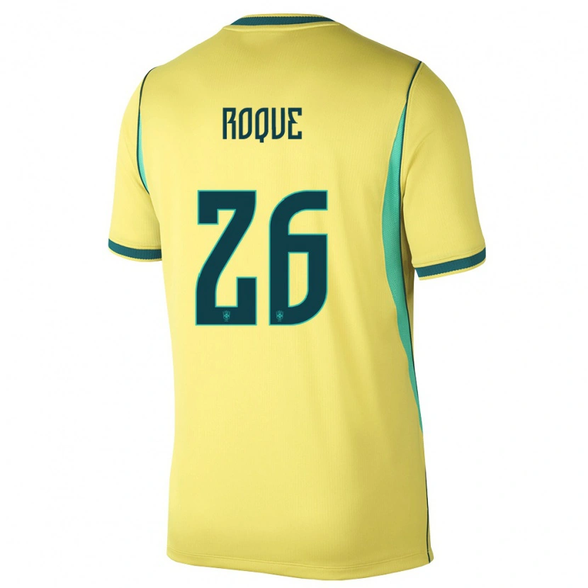 Danxen Dámské Brazílie Vitor Roque #26 Žlutá Zelená Domů Hráčské Dresy 26-28 Dres