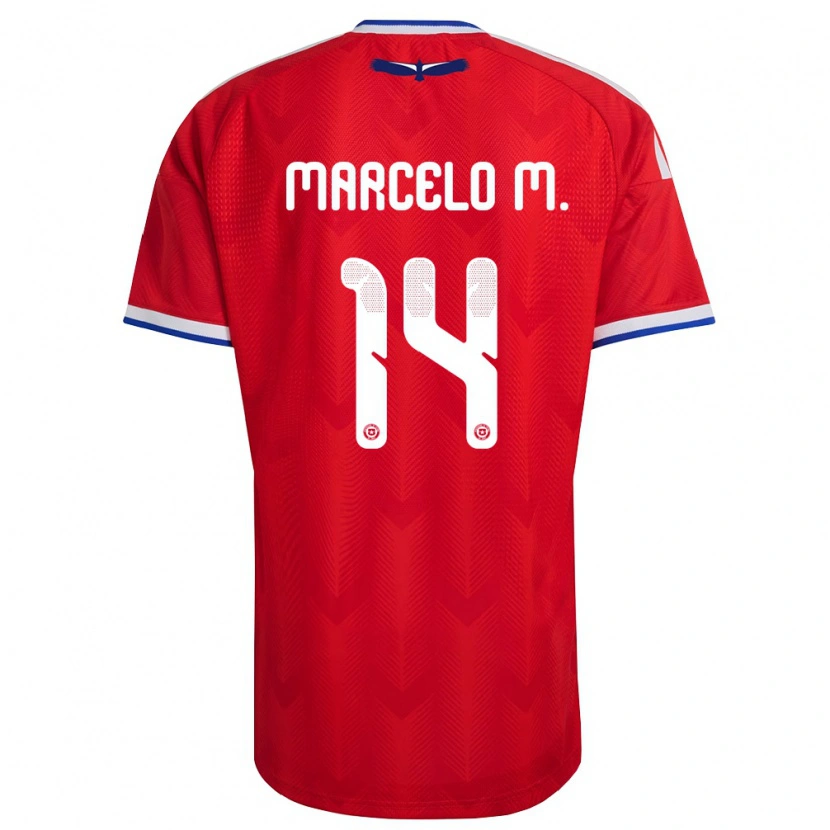 Danxen Dámské Chile Marcelo Morales #14 Červená Bílá Modrá Domů Hráčské Dresy 26-28 Dres