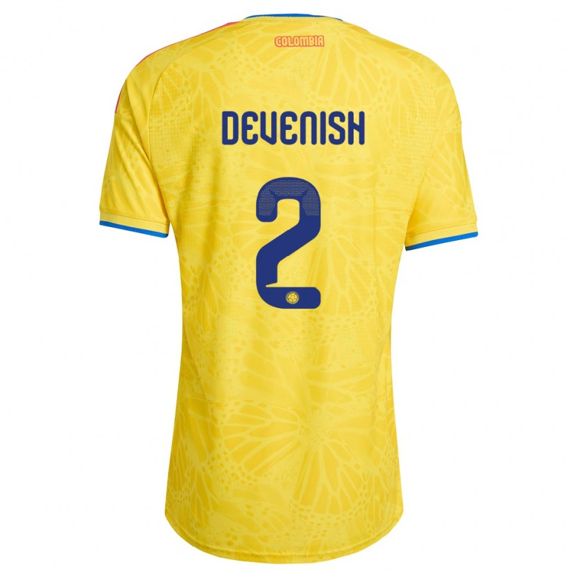 Danxen Dámské Kolumbie Cristian Devenish #2 Žlutá Modrá Červená Domů Hráčské Dresy 26-28 Dres