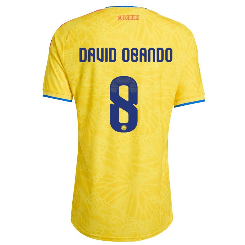 Danxen Dámské Kolumbie Juan David Obando #8 Žlutá Modrá Červená Domů Hráčské Dresy 26-28 Dres