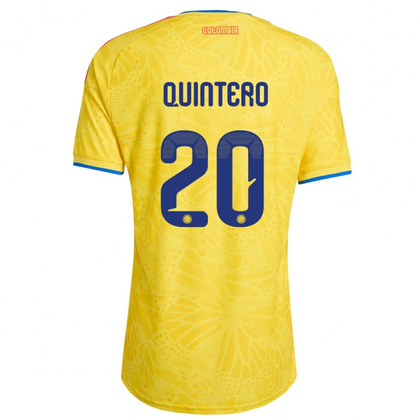 Danxen Dámské Kolumbie Juan Fernando Quintero #20 Žlutá Modrá Červená Domů Hráčské Dresy 26-28 Dres