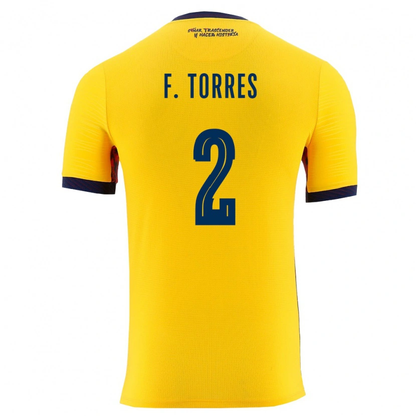 Danxen Dámské Ekvádor Félix Torres #2 Žlutá Námořnická Domů Hráčské Dresy 26-28 Dres