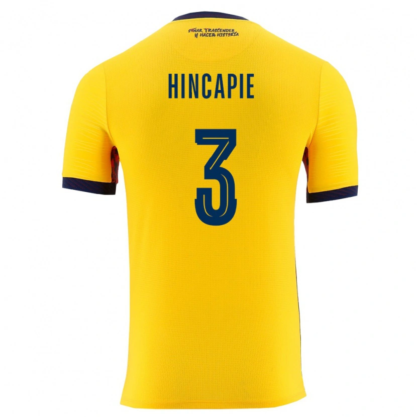 Danxen Dámské Ekvádor Piero Hincapié #3 Žlutá Námořnická Domů Hráčské Dresy 26-28 Dres
